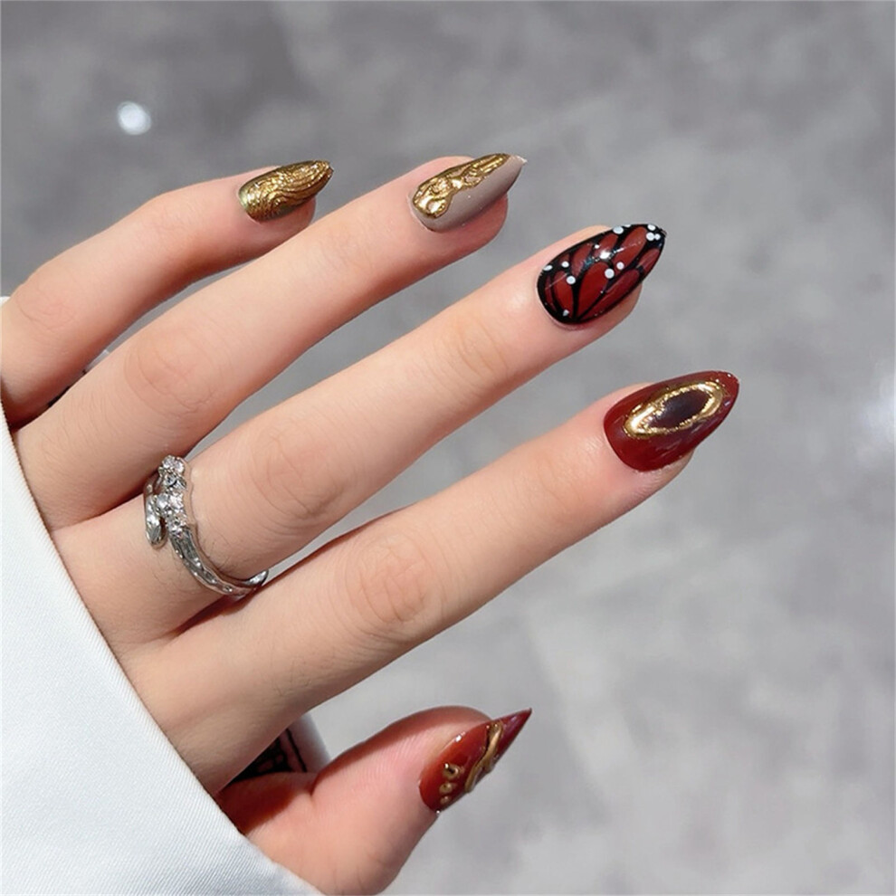 30Pcs Almond Nail Tips Butterfly Fake Nail Press On Nail