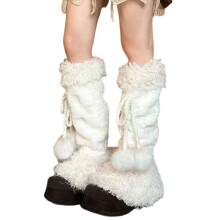 Cozy Fuzzy Leg Covers for Women Cute Plush Balls Bowknot Faux