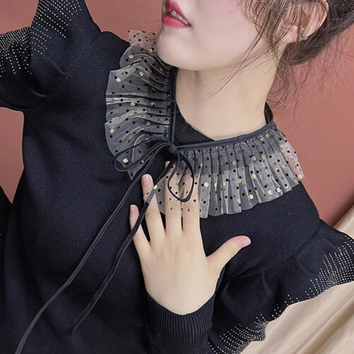 Detachable False Collar Sparkly Dots Organza Mesh Ruffled Shawl 2