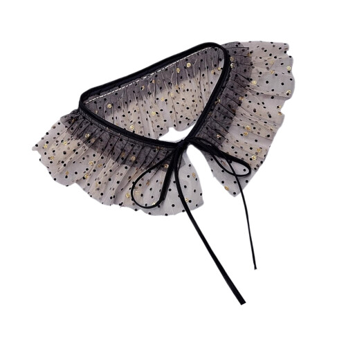 Detachable False Collar Sparkly Dots Organza Mesh Ruffled Shawl