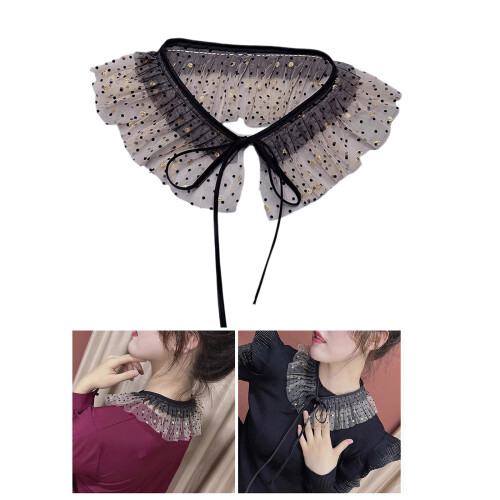 Detachable False Collar Sparkly Dots Organza Mesh Ruffled Shawl 1