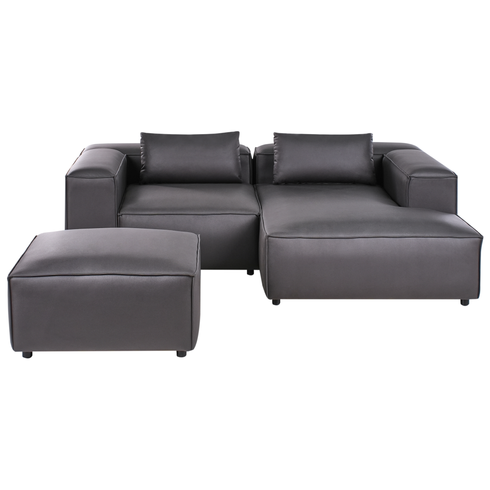 Modular Corner Sofa 3 Seater BRANDE Faux Leather Black with Ottoman Left Hand