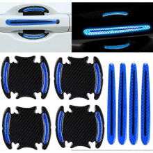 Car Door Handle Reflective Stickers Universal Auto Door Handle Scratch Cover Guard Protective Film Pad with Safety Reflective Strips 8 Pack (Blue)