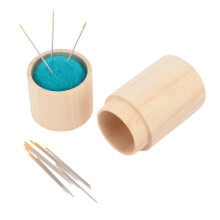 Large Wooden Sewing Needle Holder - 8.5x4cm, Blue Green Multifuntional Pin Cushion