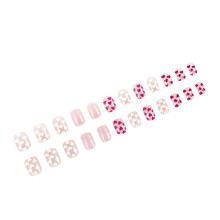 24x Short Square False Nail Heart Stick on Nail Valentines Day