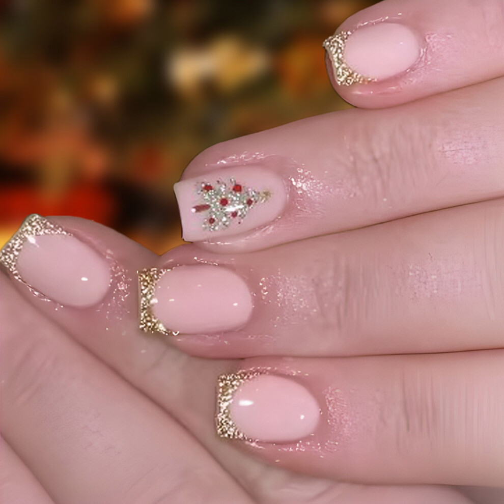 Square Press on Nail Christmas French Tip Fake Nail Glues on