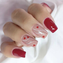 24 Pcs Heart Lines Full Cover False Nail Valentines Day Press On