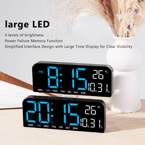 Sveglia digitale blu, grande display LED 12/24H 2