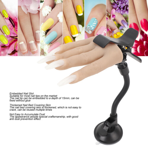 Silicone Nail Practice Hand with Clamp Stand, 15mm Nail Tip Depth 2
