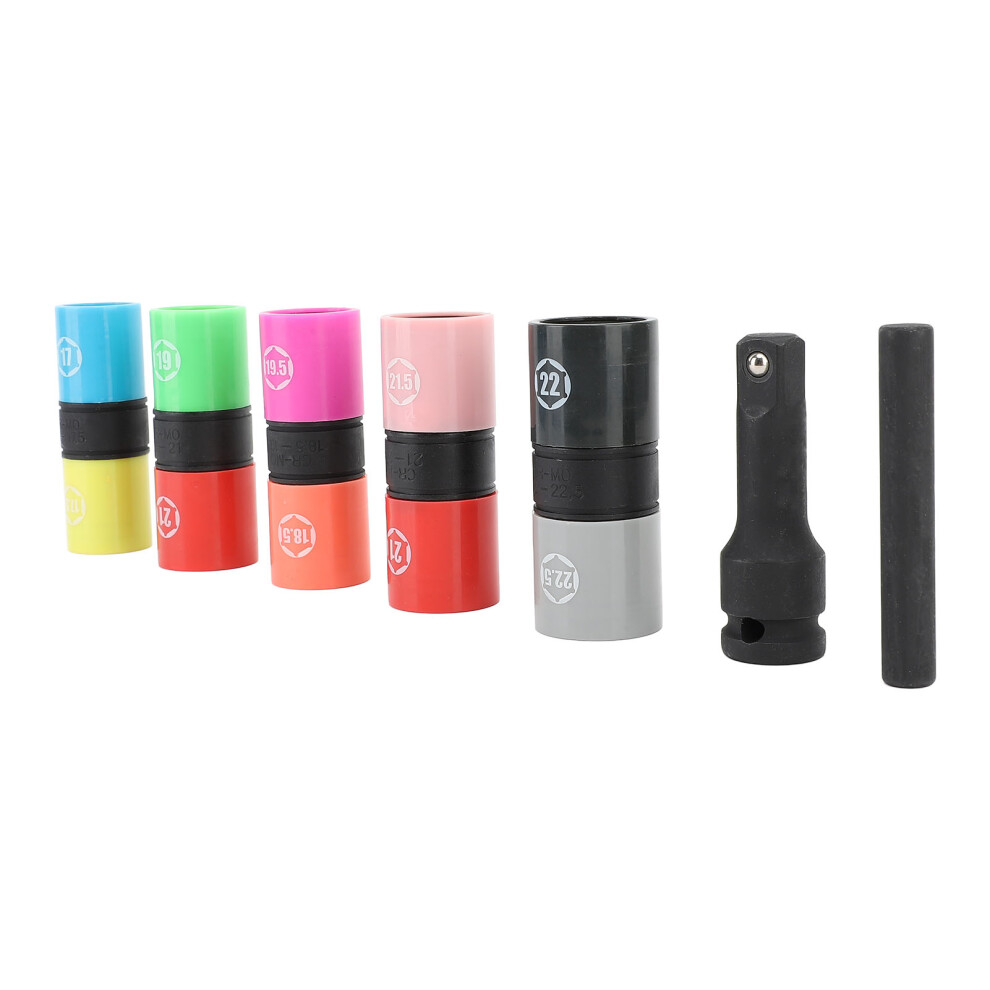 Colorful Crmo Steel 7Pcs Impact Socket Set 6 Point Double Sided With Sleeve 9471348828747