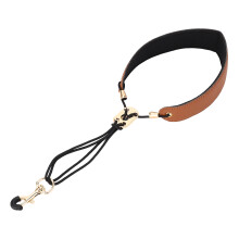 Adjustable Brown PU Leather & Nylon Saxophone Hook Strap for Alto & Tenor