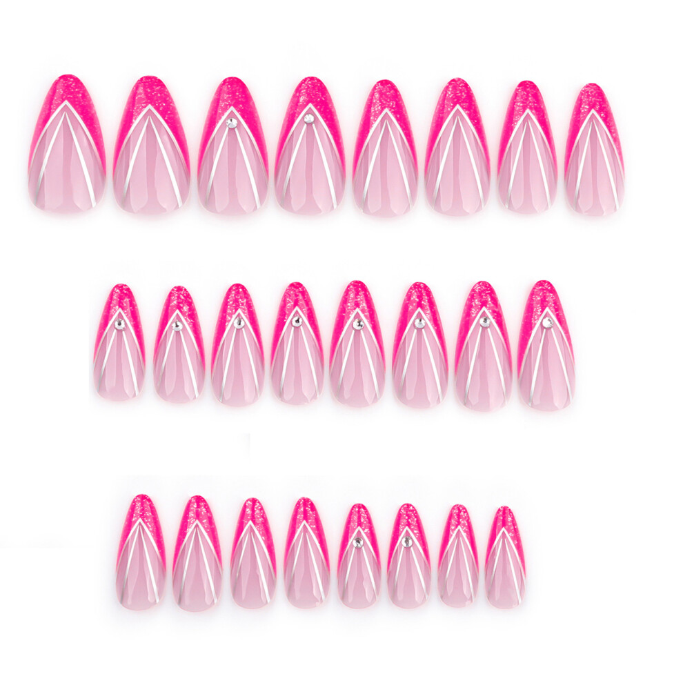 24 Pieces Short Almond French Glittering Acrylic False Nail