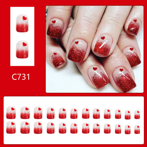 24Pcs Glossy Valentine Design False Nail Full Cover Artificial 1