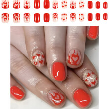 24x Heart Stick on Nail Valentines Day Full Cover False Nail