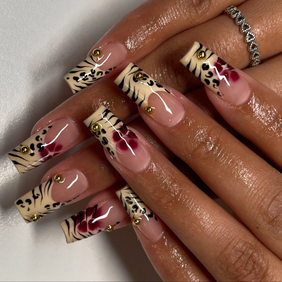 Coffin Press On Nail Fake Nail Leopard Glues On Nail Rhinestones