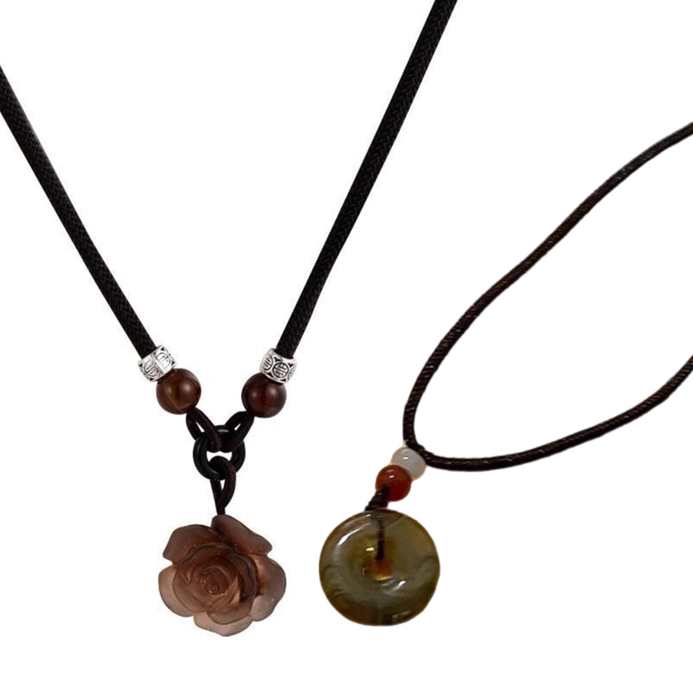 Set of 2 Fashionable Rose Flower and Peace Buckle Pendant-image-OPC-PKF2JCW-NEW