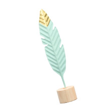Decorazione a piuma in metallo - piano da tavolo in ferro e legno L 36,0 cm