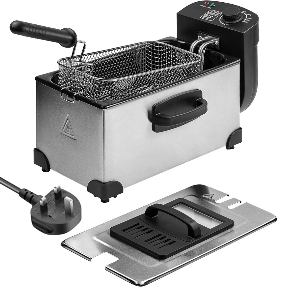 Deep Fat Fryer 3.5L Chip Pan Basket Stainless Window Adjustable Temp