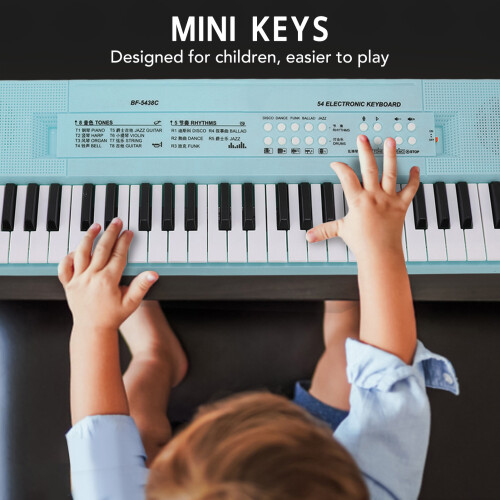 54-Key Plastic Electronic Keyboard for Kids, Blue, Portable with Microphone 2