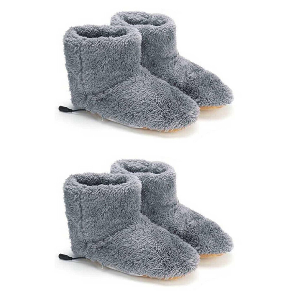 4X Winter USB Heater Electric Slippers for Feet, Plush Warm Insoles, Gray Heated Shoes Warming Pad, Size Comfortable