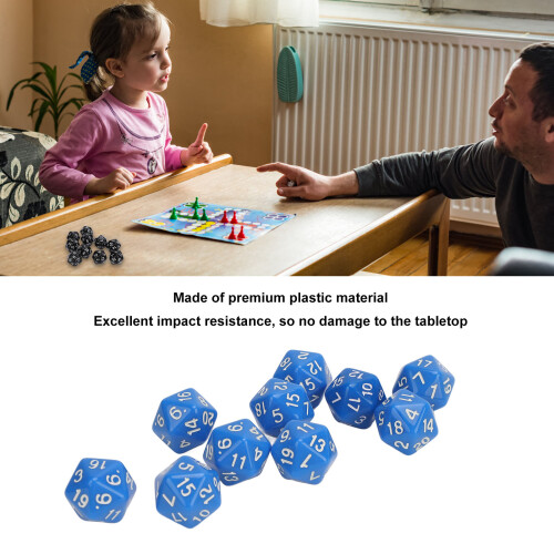 Role Playing Tabletop Dice Set 10PCS Blue 20-Sided Lightweight Polyhedral Dices 2