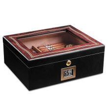 Cigar Cooler Cabinet Cedar Wood Humidor with Electronic Hygrometer Black 29.5x24.7x11.2cm Transparent Sunscreen