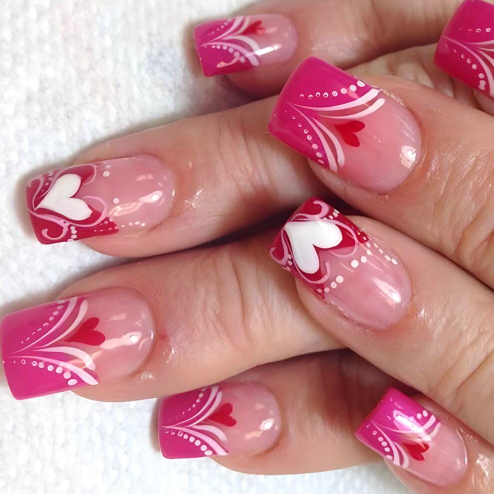 24pcs Valentine's Day Themed Press On Nail Square Shape Stick on