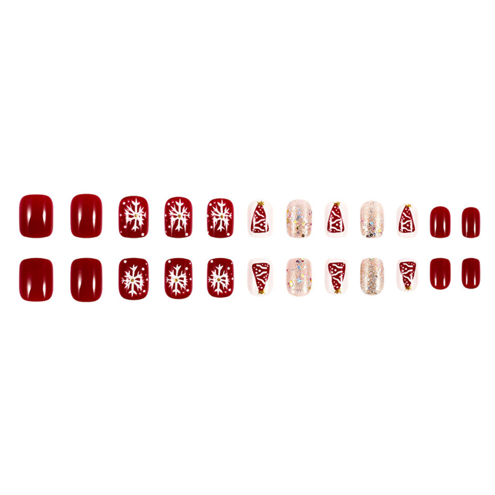 24Pcs Short Square Stick on Nail Glittering French Tip Press On-image-OPC-PKF2PHT-NEW