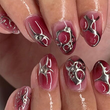 1Set Press on Nail,Almond Fake Nail Stick Glues on Nail False