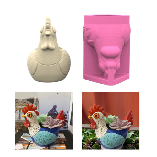 Flexible Silicone Planter Mold Rooster Shape Flowerpot Moulds 1