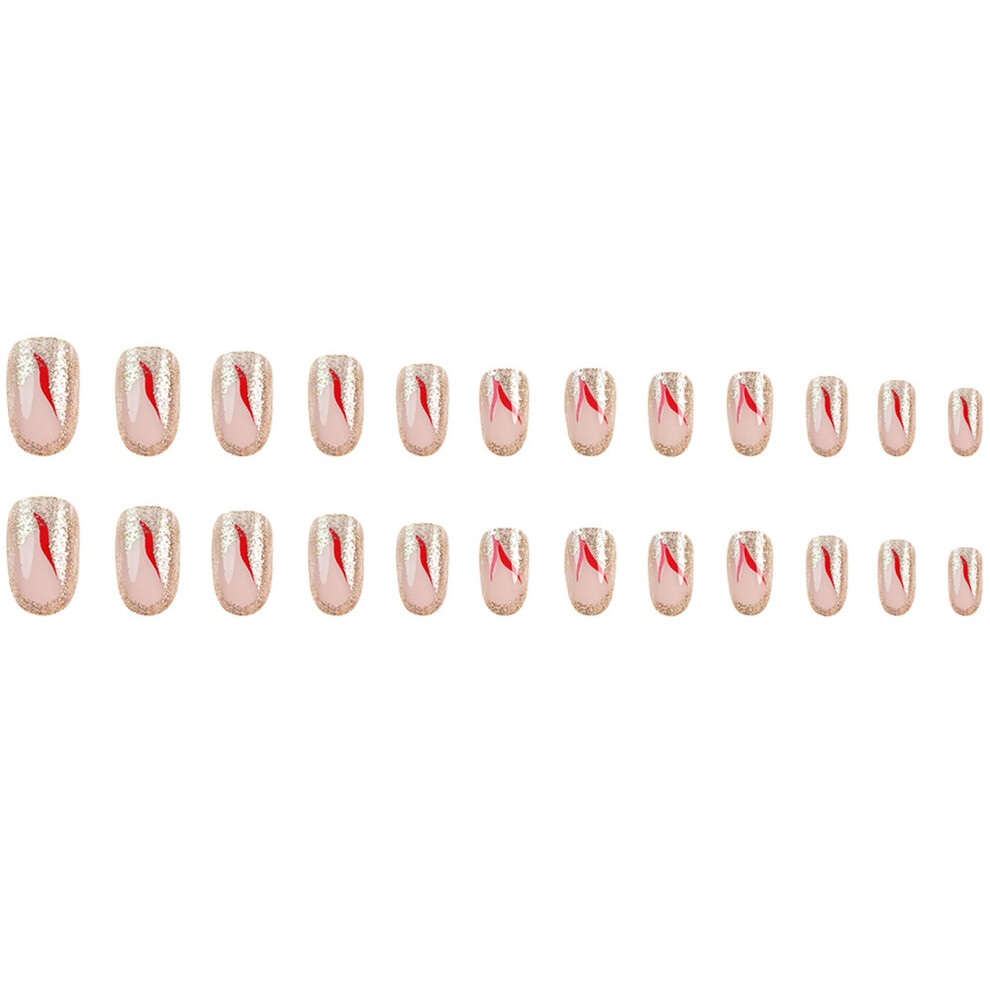 Golden 24X Artificial Nail Almond Shaped Press On Nail Glittering Stick