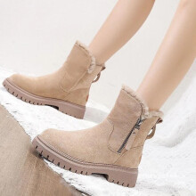 (6=EU40, Beige) Waterproof Ladies Snow Winter Boots Womens Warm Shoes Non-slip Mid Calf Size UK