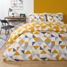 (Ochre Yellow Reversible Shapes, King) OHS Abstract Reversible Duvet Set Soft Cosy Warm Plush Printed Geo Waved Lines Tropical Leaf Moroccan Geometric Marble Chevron Shapes Zigzag