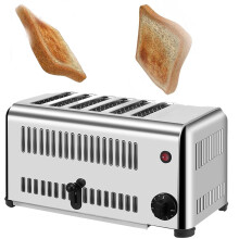 6-Slice Stainless Steel Toaster for Commercial Use with 6 Wide Slots and Precise Timing for Breakfast Bread Baking