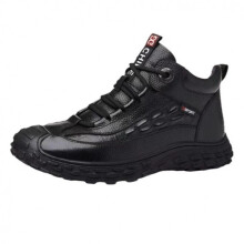 (Black, 8.5) UK Mens Leather Warm Boots Plush Lined Winter Casual Waterproof Snow Punk Shoes