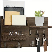 (Dark Brown-1 Layer, 1 Count) Wooden Wall Mounted Key Holder, Multi-purpose Storage Rack, Home Organizer for Entrance, Hallway, Living Room