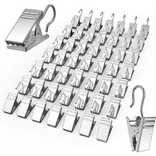 50 PCS Curtain Hooks Heavy Duty Clips with Hooks, Stainless Steel Shower Curtain Clips with Hook for Vendor Display Supplies (Silver)
