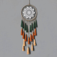 Macrame Dream Catchers for Bedroom - Tassel Wall Hanging Handmade Dreamcatchers Home Decor with Tassel Feather Ornament Craft Blessing Gift (Green Mix