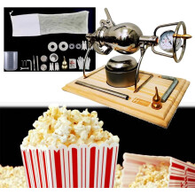Stainless Steel Popcorn Poppers with Wooden Base, High Pressure Chinese Hand Popcorn Maker, 108ml Capacity, Pressure Relief Valve