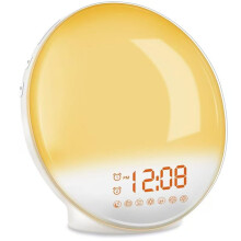 Light Alarm Clock with Sunrise Sunset Simulation, Dual Alarms, 8 Natural Sounds, FM Radio, 15 Colors, 20 Brightness Levels