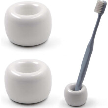 Mini Ceramics Handmade Couple Toothbrush Holder Stand for Bathroom Vanity Countertops, White, Pack of 2