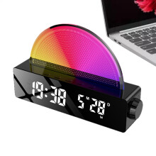 Wake Up Sunrise Clock Digital Alarm Clock with Sound Machine, Multi-Color Light for Heavy Sleepers, Black Mirror Design