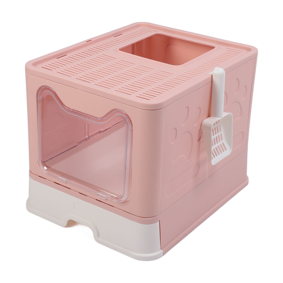 Foldable Pink Cat Litter Box with Lid, Large 51x41x38cm-image-OPC-PKF2TWD-NEW
