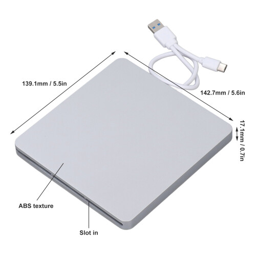Lector de DVD delgado USB-C/USB 3.0 139.1x142.7x17.1mm 1