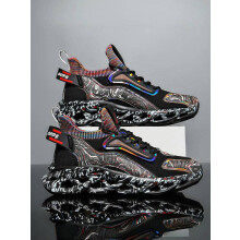 (Multicolor1, EU43) Men's Letter Print Lace Up Chunky Sneakers, Sporty Comfortable Athletic Shoes, Basketball Shoes, Jogging Shoes, Workout Sneakers,