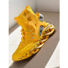 (Yellow, EU41) Men's Letter Print Lace Up Chunky Sneakers, Sporty Comfortable Athletic Shoes, Basketball Shoes, Jogging Shoes, Workout Sneakers,