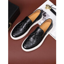 (Black, EU46) Men's Summer 2024 Fashion Checked Pattern Tassel Design Slip-on Loafers, Casual Comfortable Flat Shoes For Daily Life, Boy's Business PU