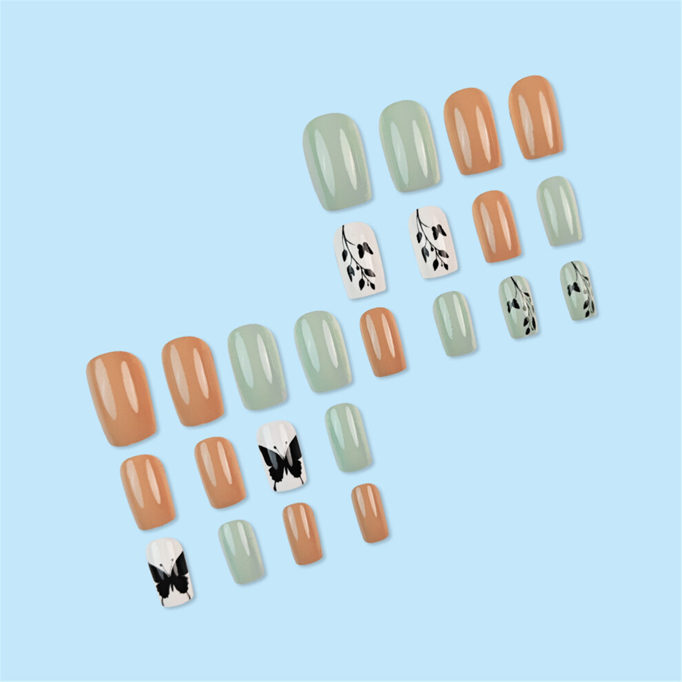 24Pcs Square Press on Nail French Fake Nail Glues on Nail