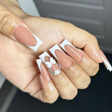 24Pcs Long Square French Flower Bows False Nail Set Press on