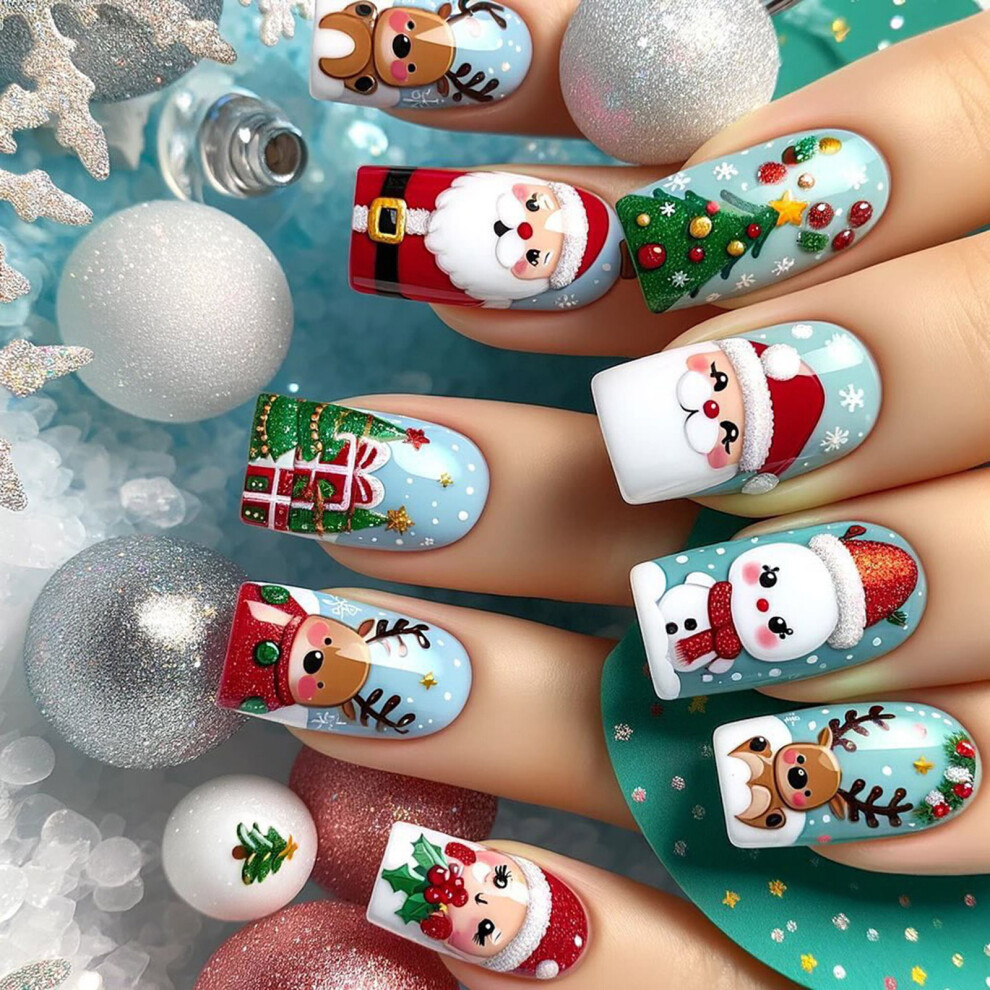 Christmas Press On Nails Snowman False Nails Lovely Elk Full